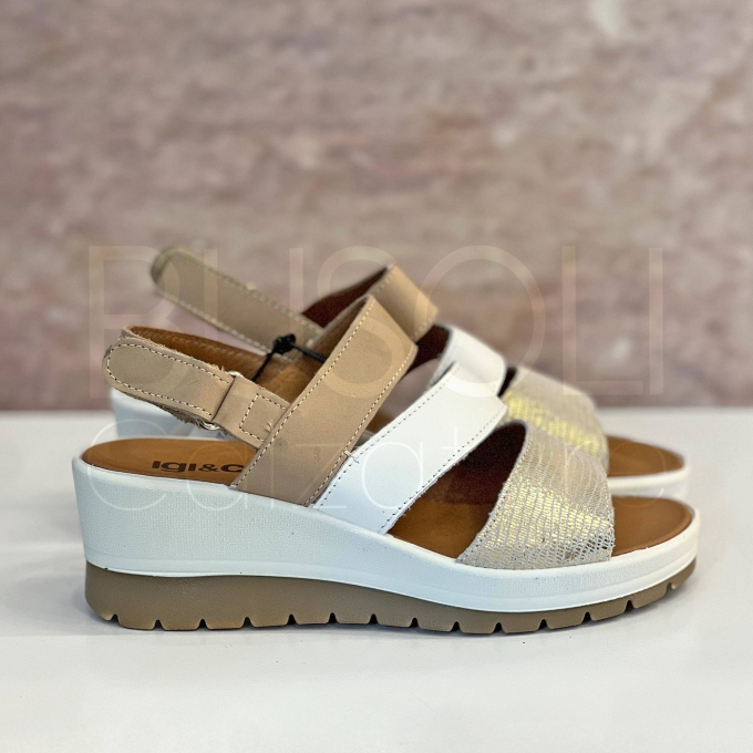 Sandalo zeppa in Pelle