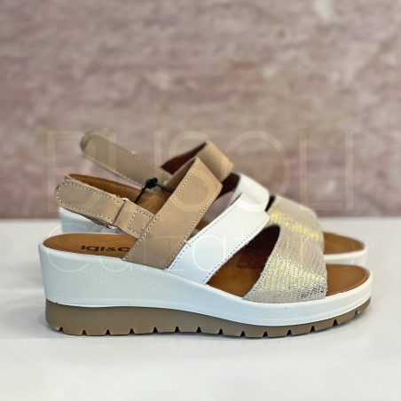 Sandalo zeppa in Pelle