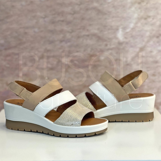 Sandalo zeppa in Pelle