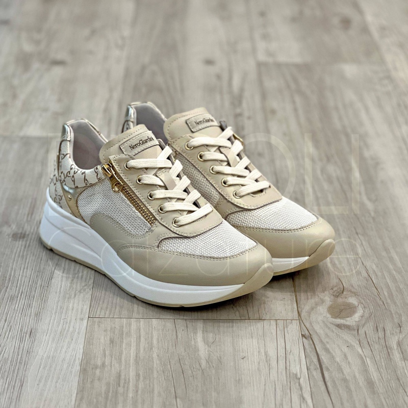 Sneaker zip in Pelle logata