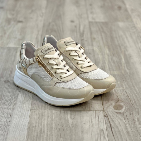 Sneaker zip in Pelle logata