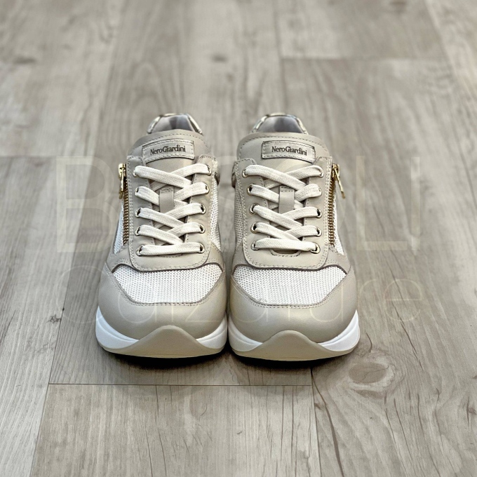 Sneaker zip in Pelle logata