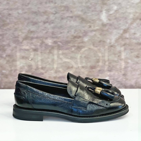 Mocassino in Pelle con frangia e nappine