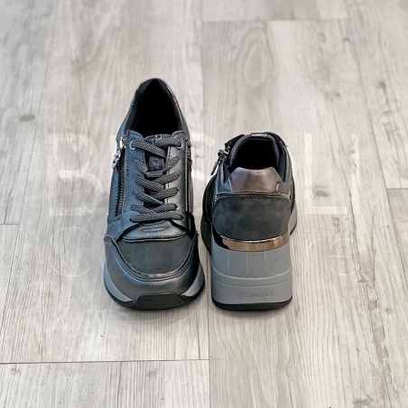 Sneaker Camoscio con zip e zeppa