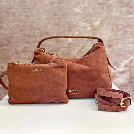 Borsa a mano con tracolla suede Rosa antico