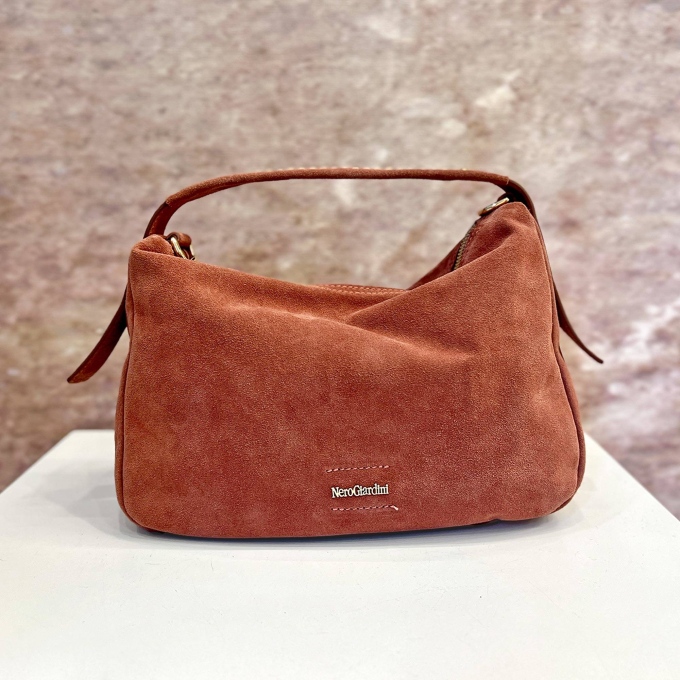 Borsa a mano con tracolla suede Rosa antico