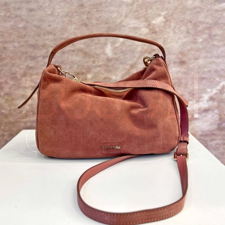 Borsa a mano con tracolla suede Rosa antico