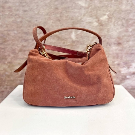 Borsa a mano con tracolla suede Rosa antico