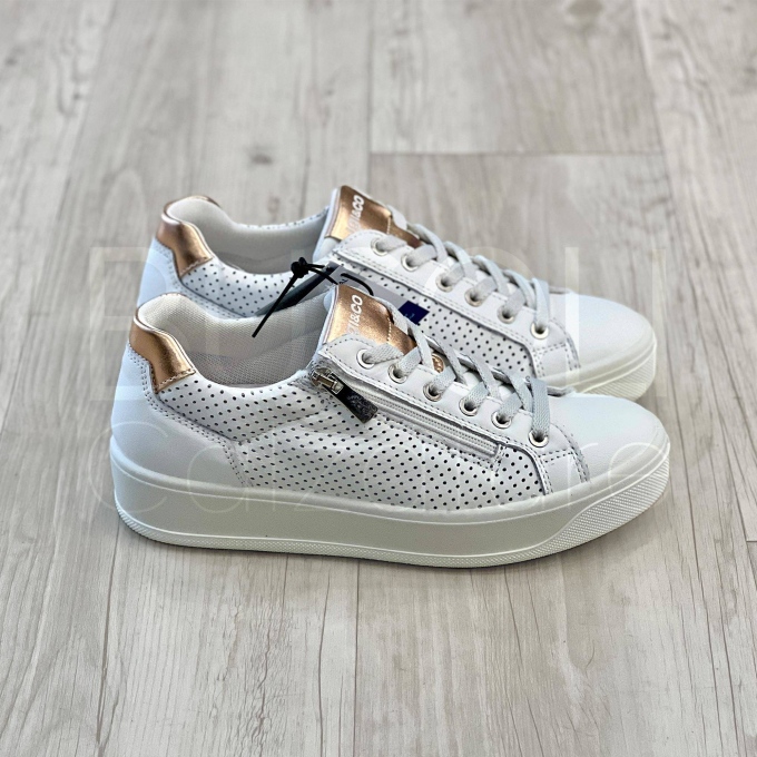 Sneaker in Pelle Bianca Traforata con Zip