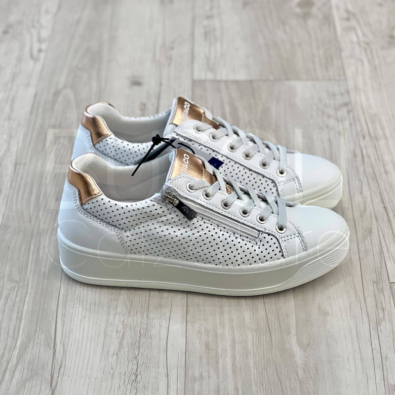 Sneaker in Pelle Bianca Traforata con Zip