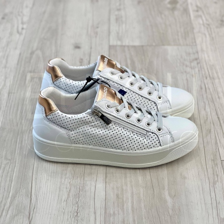 Sneaker in Pelle Bianca Traforata con Zip