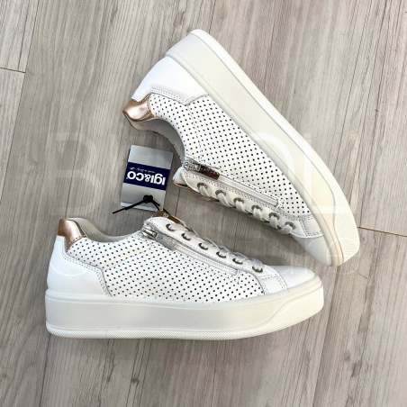 Sneaker in Pelle Bianca Traforata con Zip