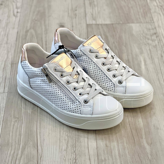Sneaker in Pelle Bianca Traforata con Zip