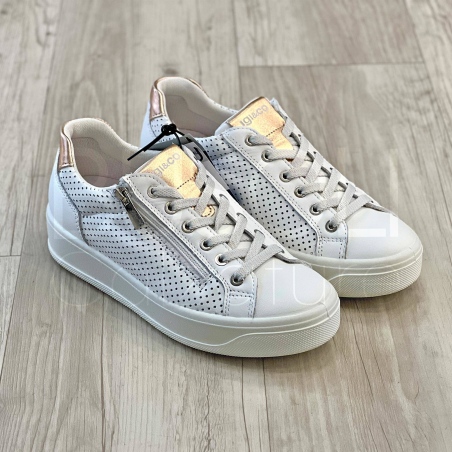 Sneaker in Pelle Bianca Traforata con Zip