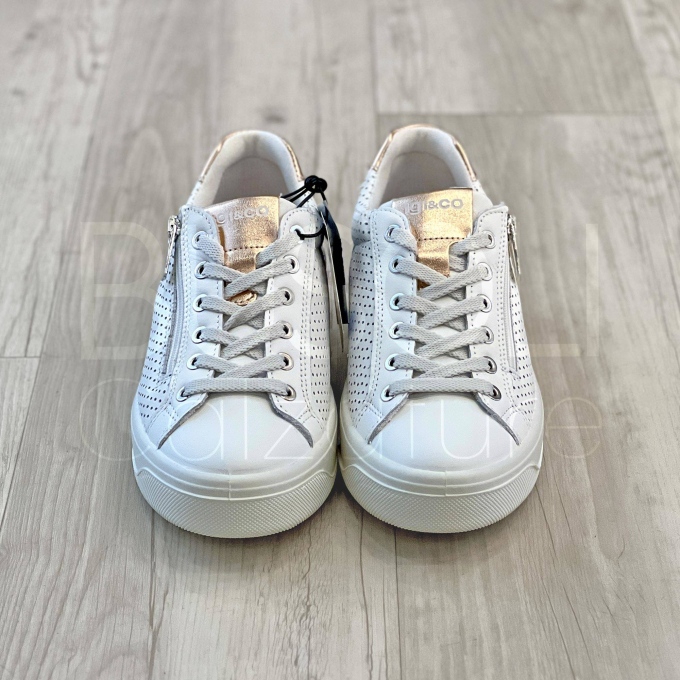 Sneaker in Pelle Bianca Traforata con Zip