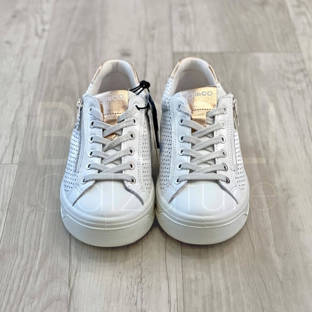 Sneaker in Pelle Bianca Traforata con Zip