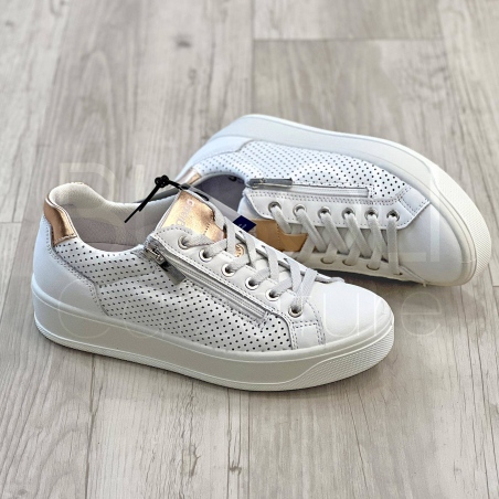 Sneaker in Pelle Bianca Traforata con Zip