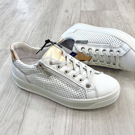Sneaker in Pelle Bianca Traforata con Zip