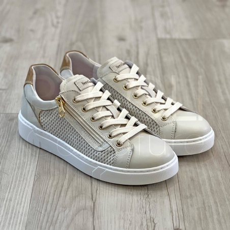 Sneaker traforata in pelle Beige con Zip