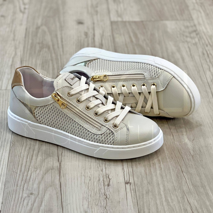 Sneaker traforata in pelle Beige con Zip