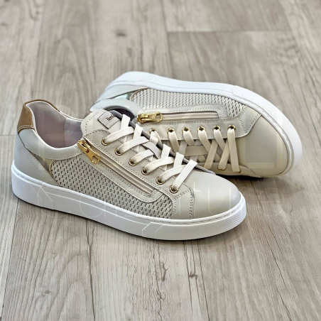 Sneaker traforata in pelle Beige con Zip