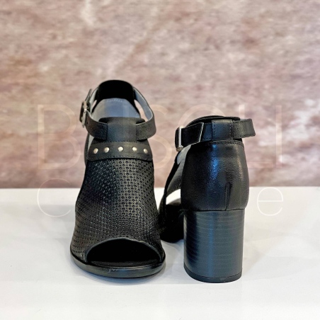 Open-toe Nero Pelle Traforata