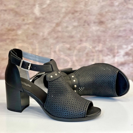 Open-toe Nero Pelle Traforata