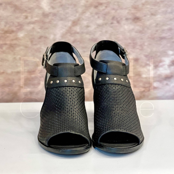 Open-toe Nero Pelle Traforata