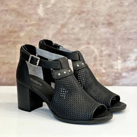 Open-toe Nero Pelle Traforata