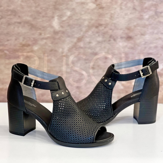 Open-toe Nero Pelle Traforata