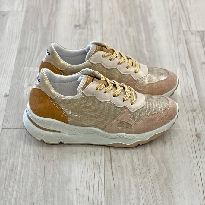 Sneaker Lurex Oro e Suede Cipria