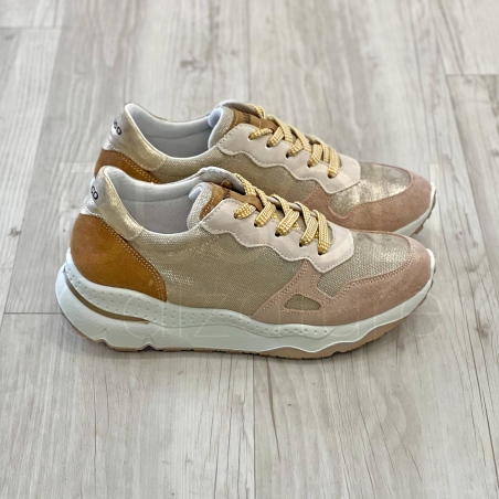 Sneaker Lurex Oro e Suede Cipria