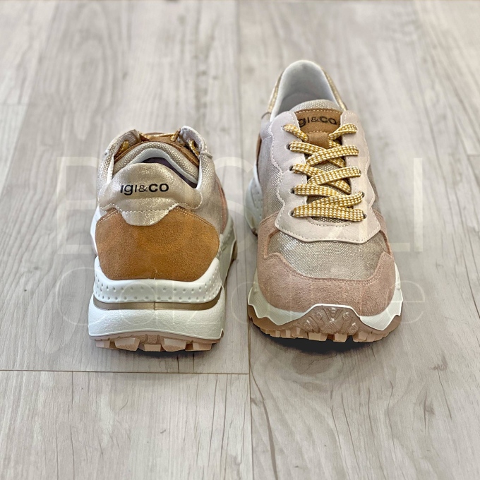 Sneaker Lurex Oro e Suede Cipria