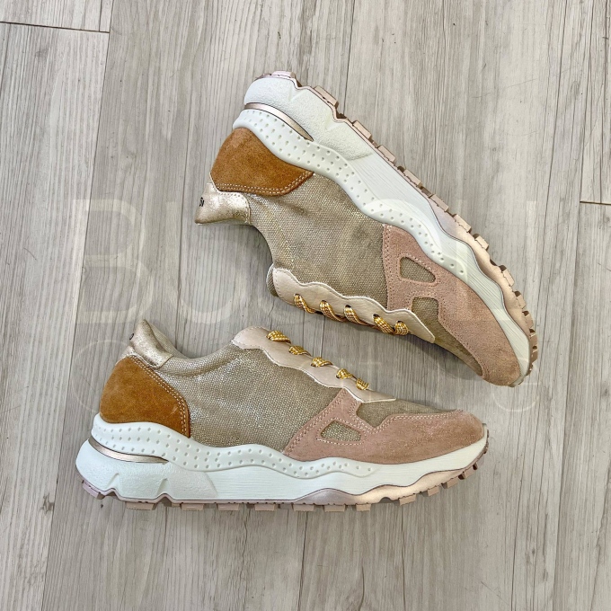 Sneaker Lurex Oro e Suede Cipria