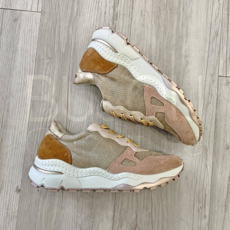 Sneaker Lurex Oro e Suede Cipria