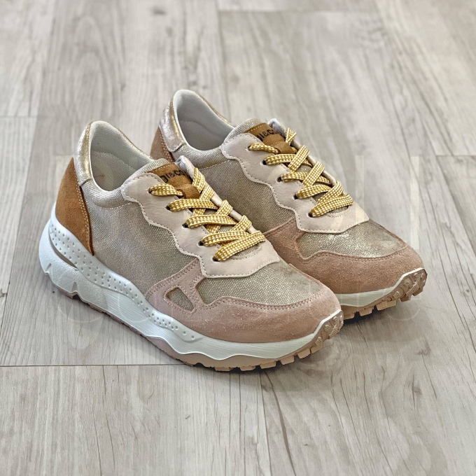 Sneaker Lurex Oro e Suede Cipria