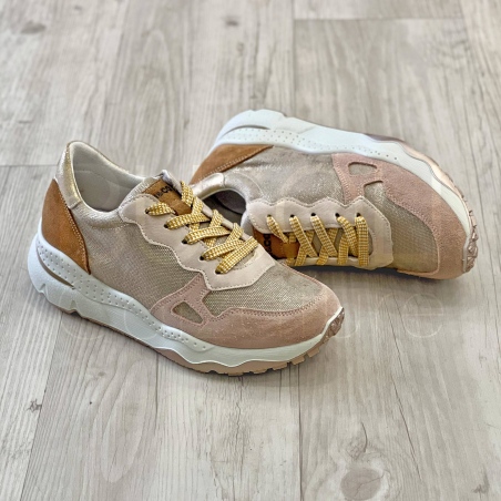 Sneaker Lurex Oro e Suede Cipria