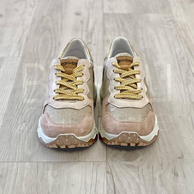 Sneaker Lurex Oro e Suede Cipria