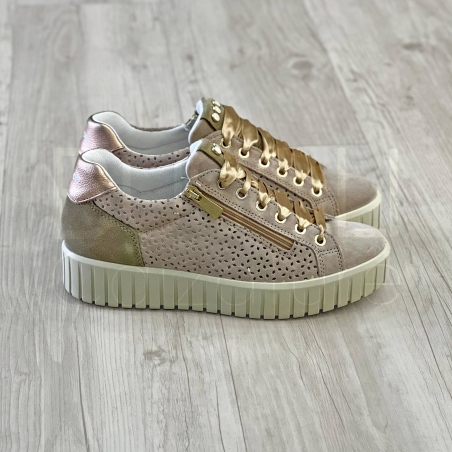 Sneaker Traforata Beige con zip e lacci Raso