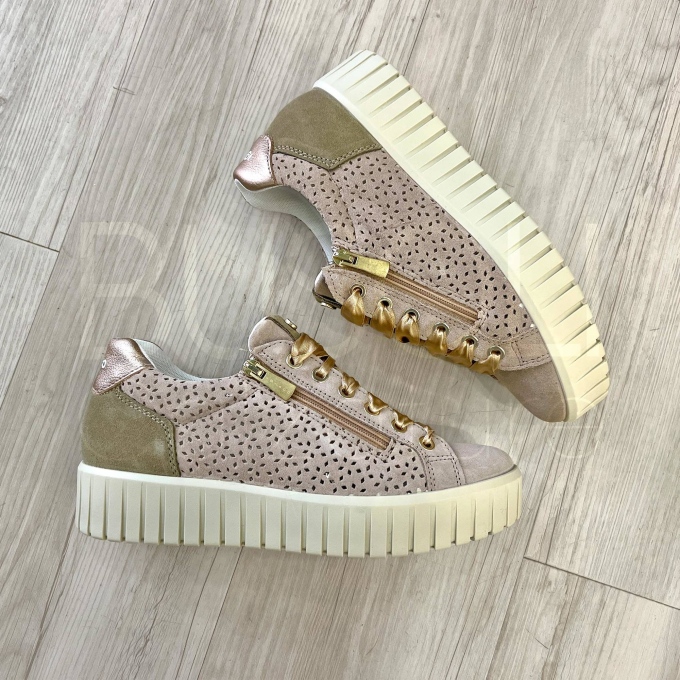Sneaker Traforata Beige con zip e lacci Raso