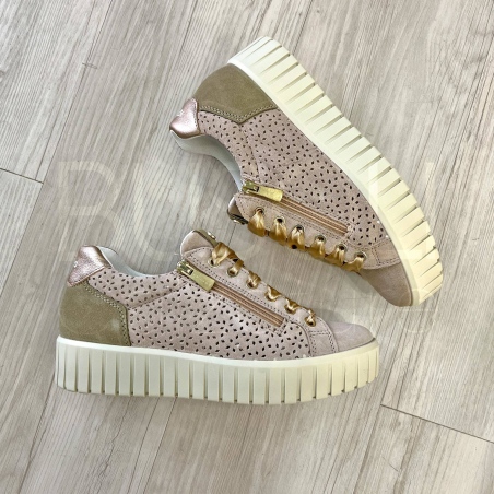 Sneaker Traforata Beige con zip e lacci Raso