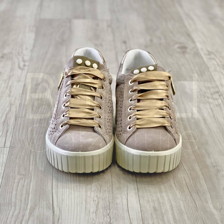 Sneaker Traforata Beige con zip e lacci Raso