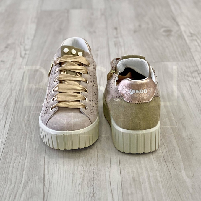 Sneaker Traforata Beige con zip e lacci Raso