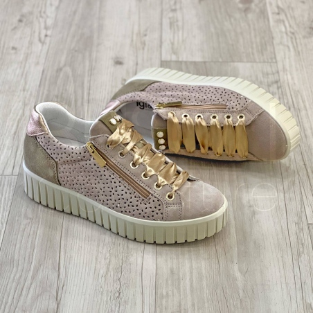 Sneaker Traforata Beige con zip e lacci Raso