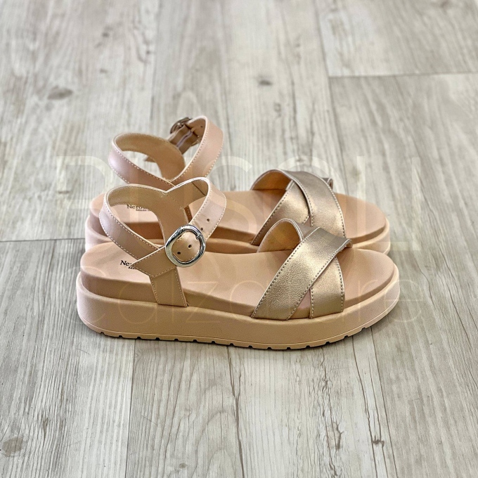Sandalo zeppa in Pelle