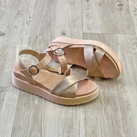 Sandalo zeppa in Pelle