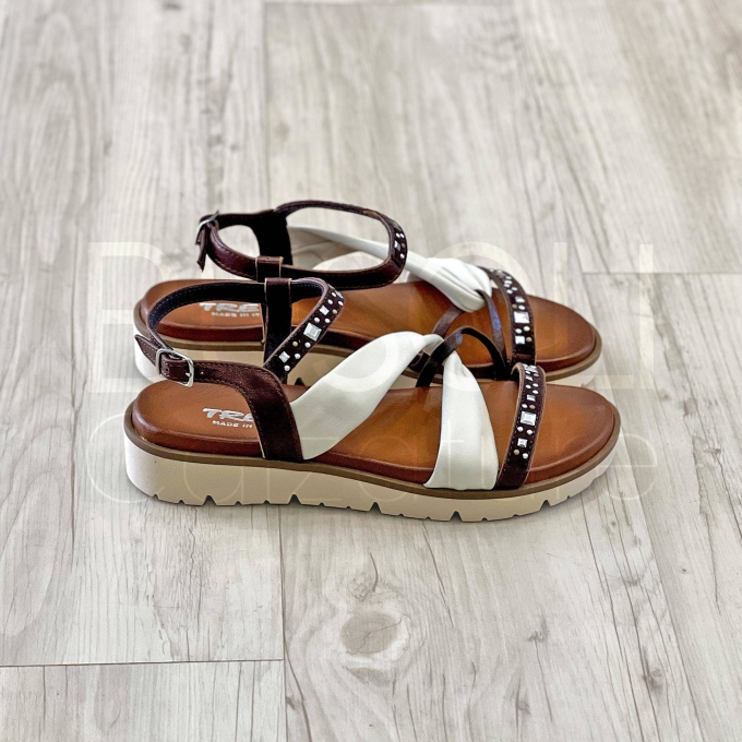 Sandalo zeppa borchie in Pelle